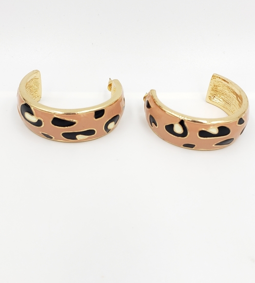 Cloisonne Jewelry - Gold Cloissone Like Pink Animal Print  Earrings.